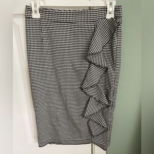 Houndstooth Pencil Skirt with Ruffle